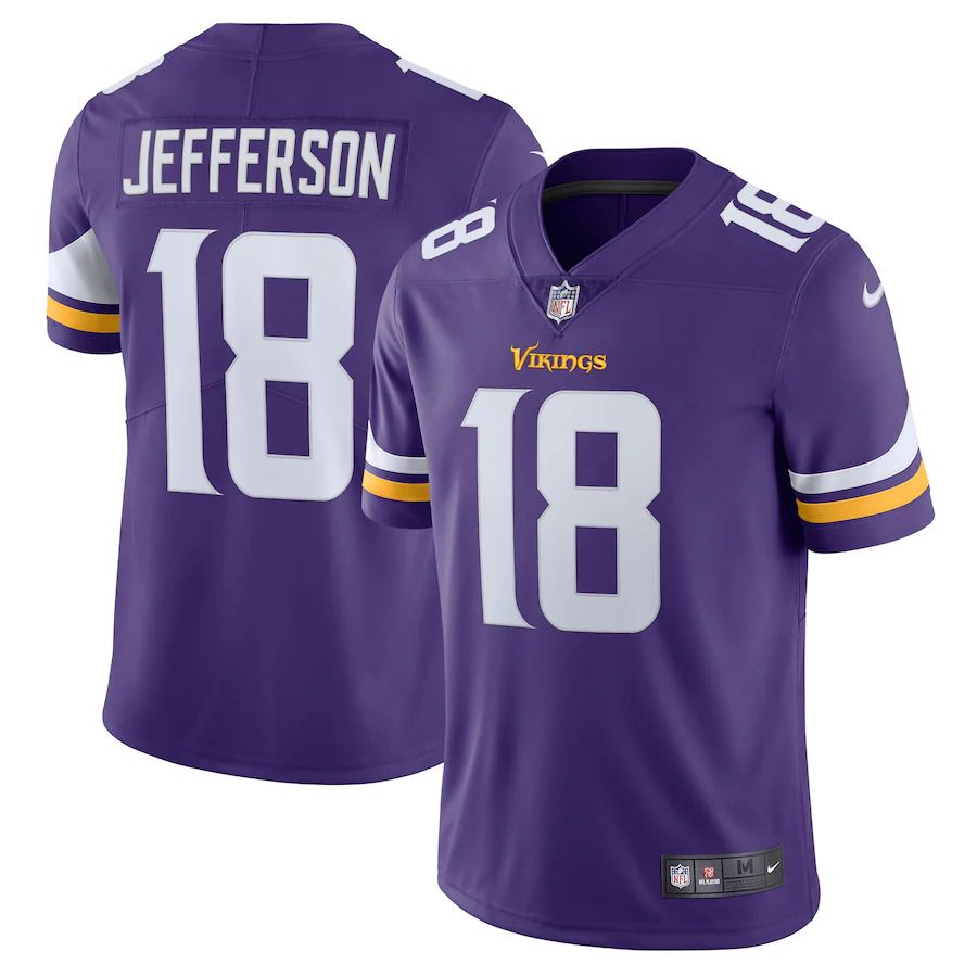 Men Minnesota Vikings 18 Justin Jefferson Nike Purple Vapor Limited NFL Jersey